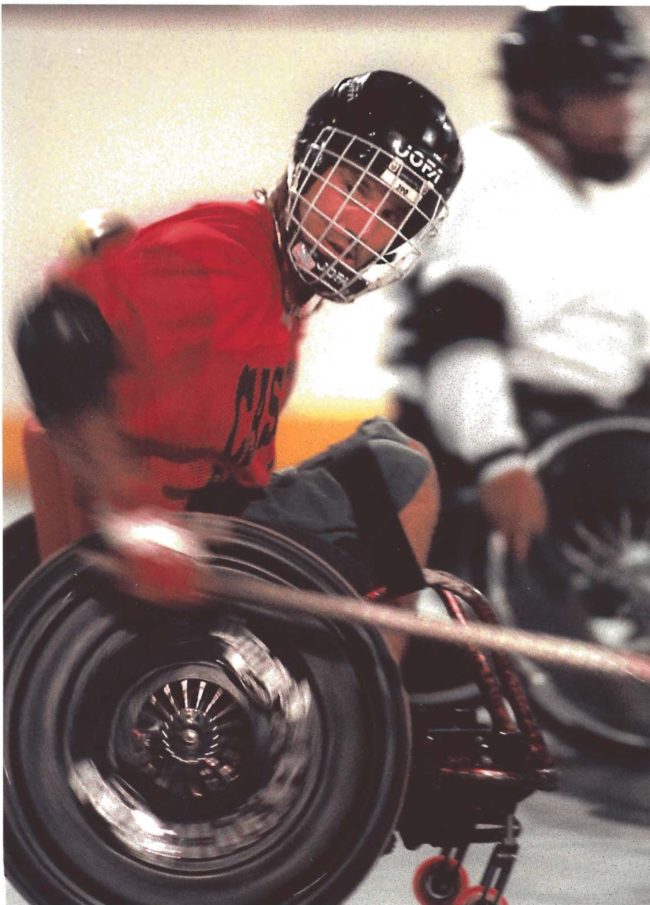 Andy playing wheelchair hockey