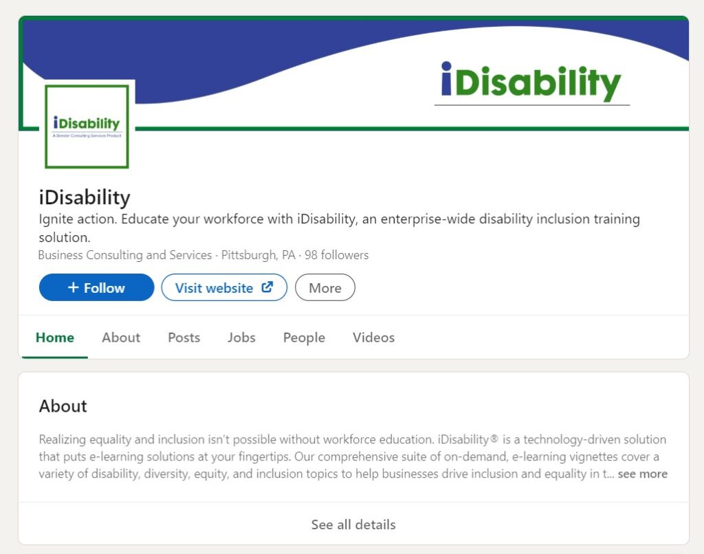 Screenshot of iDisability's LinkedIn page